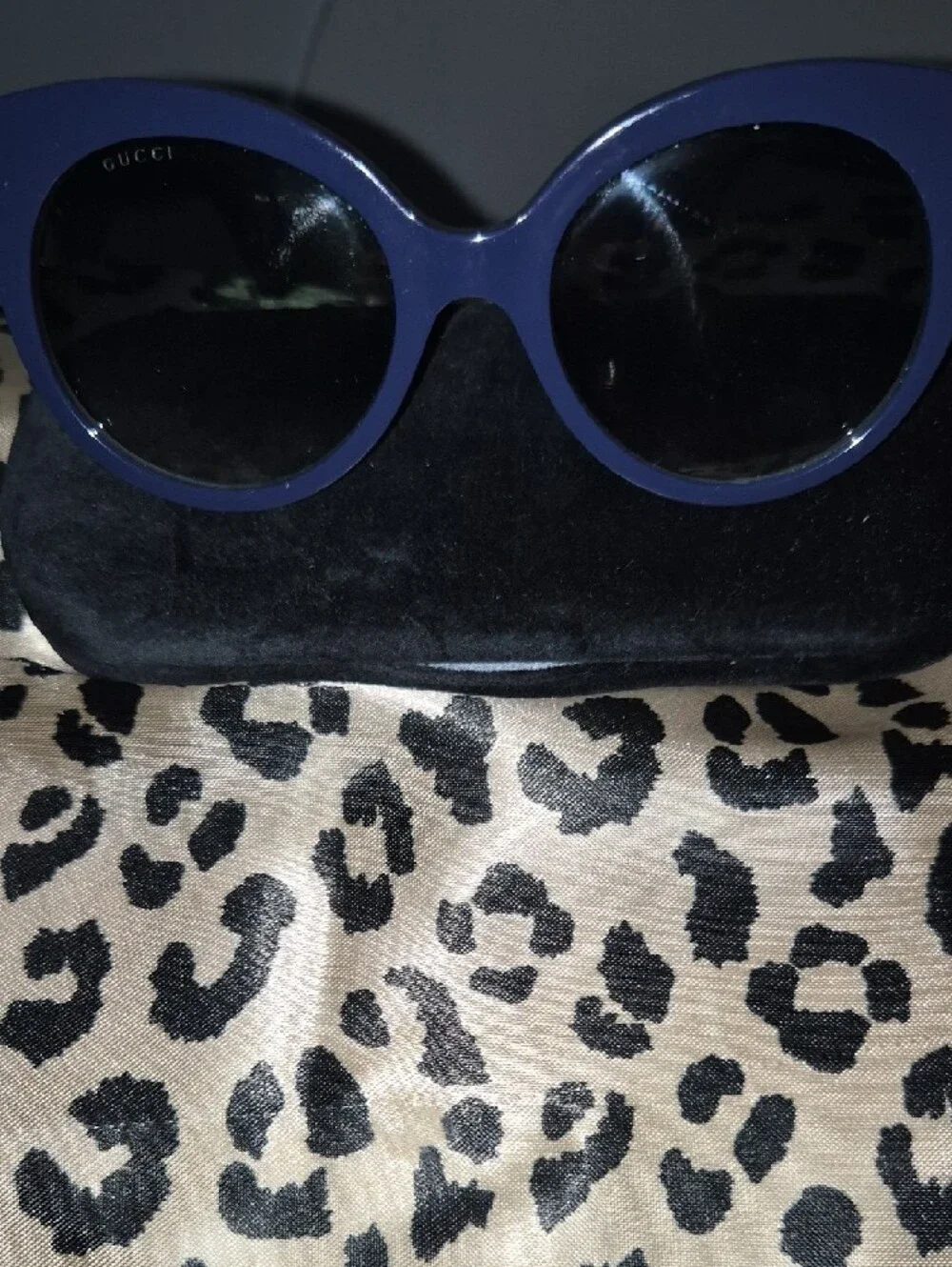 Gucci Blue Sunglasses with Gold Logo Accents